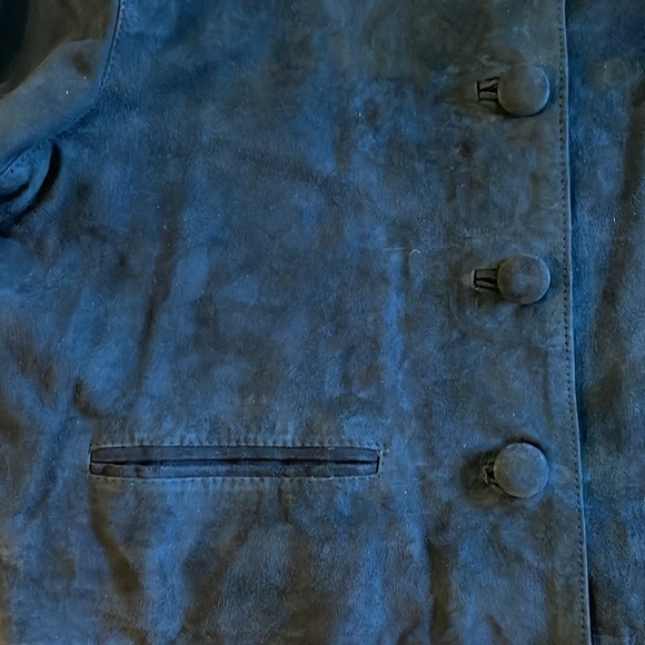 Black suede leather set XL cropped jacket pockets & M/L fit/flare suede skirt - Picture 10 of 16